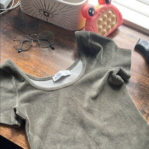 Hollister Olive Green Corduroy Velvety Babydoll Tee
